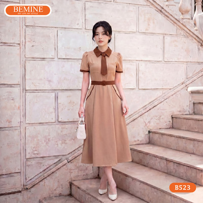 Đầm thiết kế BEMINE cổ đức phối cavat dáng chữ A phù hợp đi làm-B523