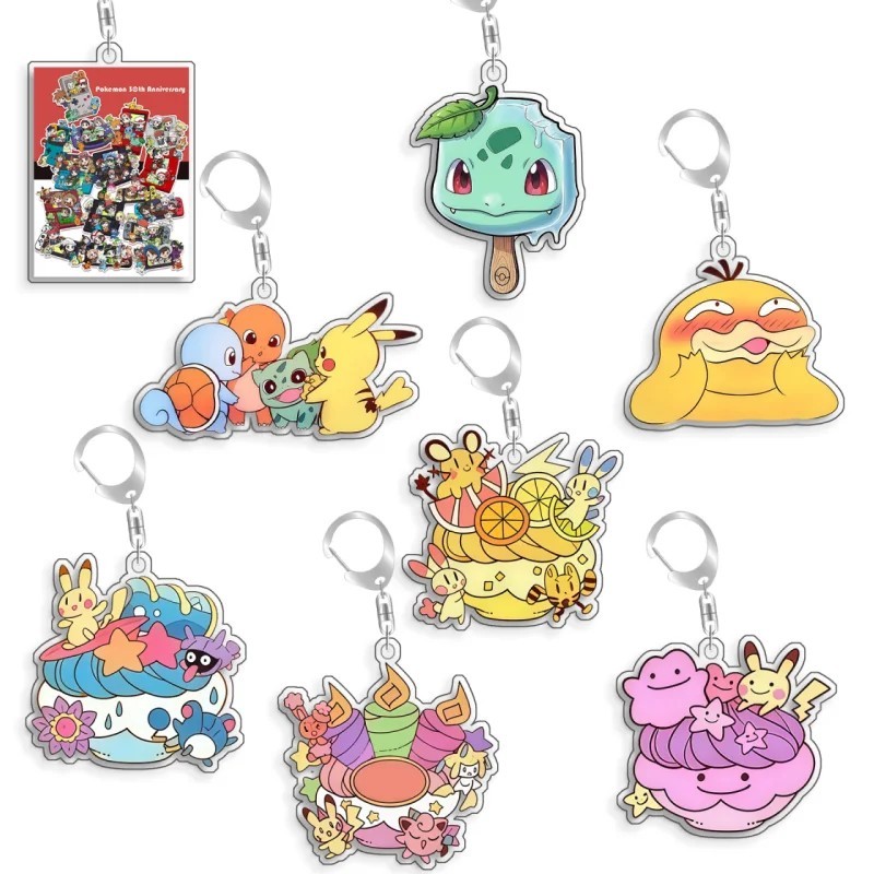 Móc khóa Pokemon Mica Acrylic Cute Pikachu Bulbasaur Charmander Squirtle Psyduck Ditto Mô hình Anime