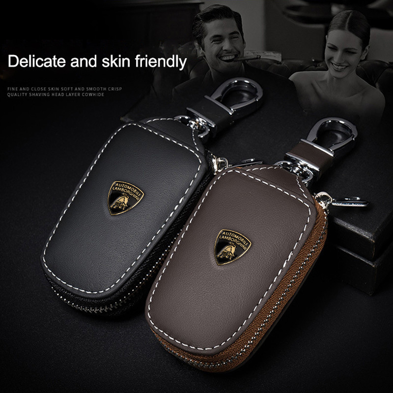 Da PU Logo Kim Loại Xe Từ Xa Chìa Khóa Móc Khóa Túi Bảo Vệ Cho Lamborghini LP570 LP610 Urus LP700 LP