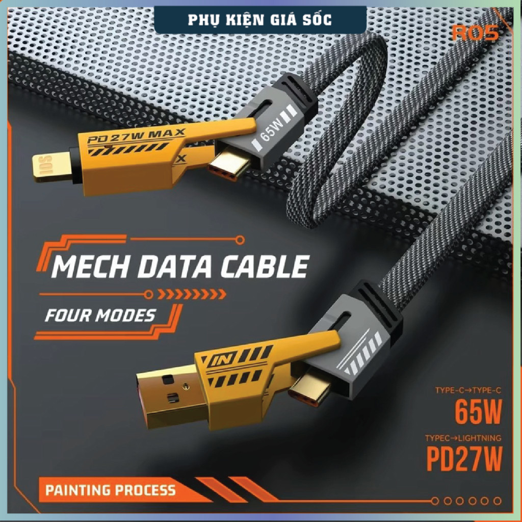 Dây Sạc Nhanh 4 Trong 1 Sạc Siêu Nhanh (65w). Phụ kiện điện thoại, Dây sạc 3 in 1 - Cáp sạc  4in 1.