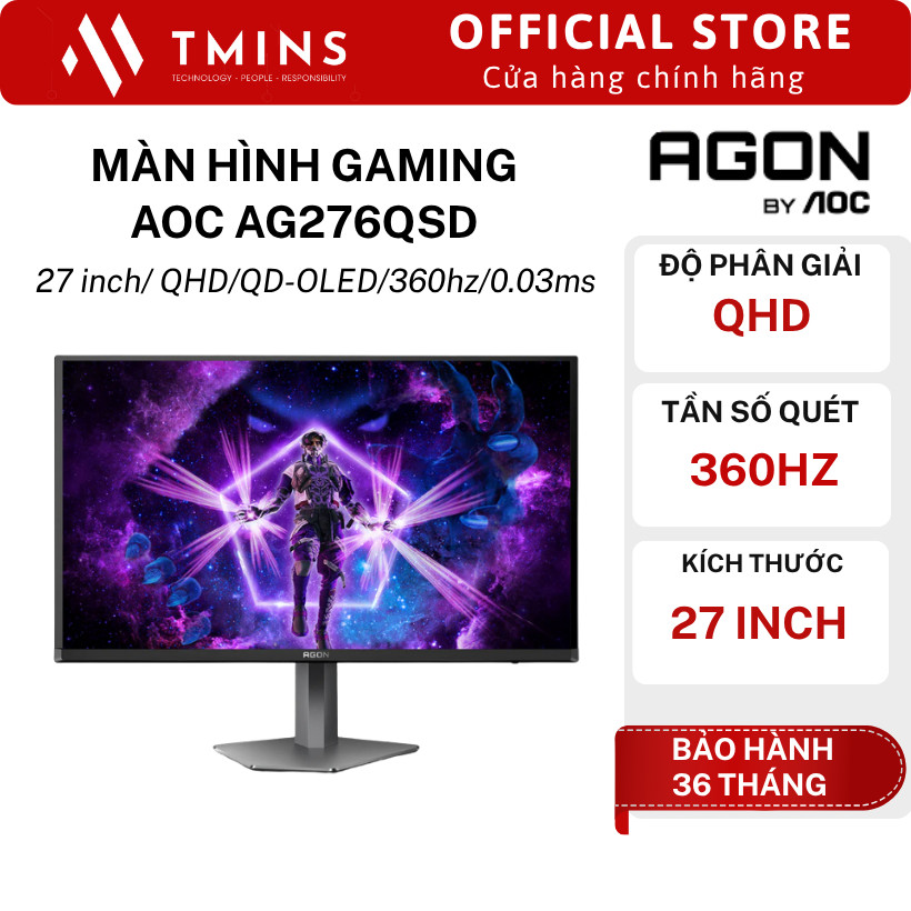 Màn Hình Gaming AOC AG276QSD 27 inch/ QHD/QD-OLED/360hz/0.03ms - Hàng chính hãng