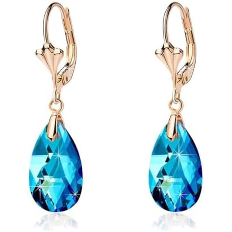 Austrian Crystal Teardrop Leverback Dangle Earrings for Women Fashion 14K Gold Plated Hypoallergenic