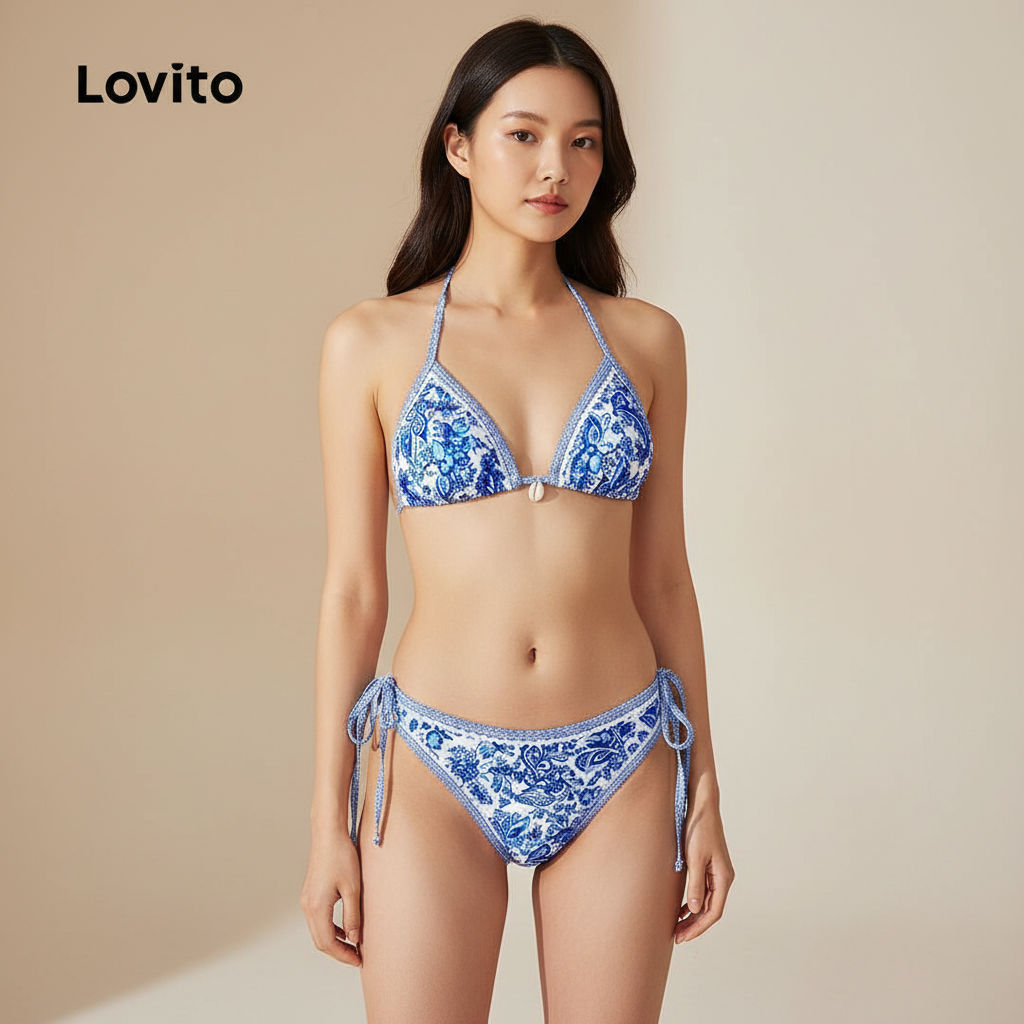 Lovito Bikini Boho xanh nữ xuân hè LNL126232