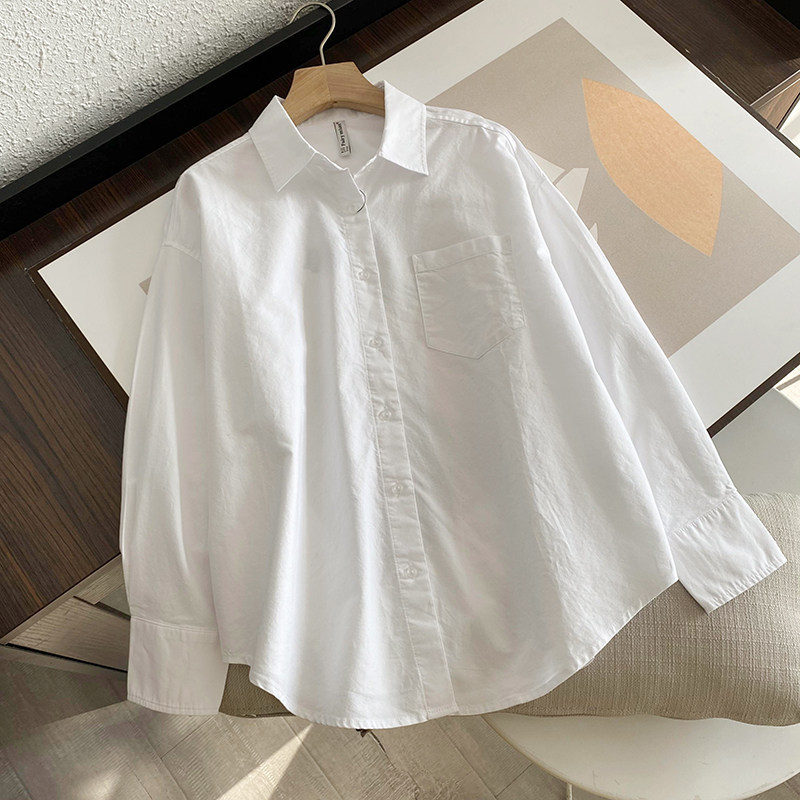 áo nữ tiểu thư áo bayby doll Áo sơ mi trắng 100% cotton thường ngày áo sơ mi xếp chồng dài tay lười 