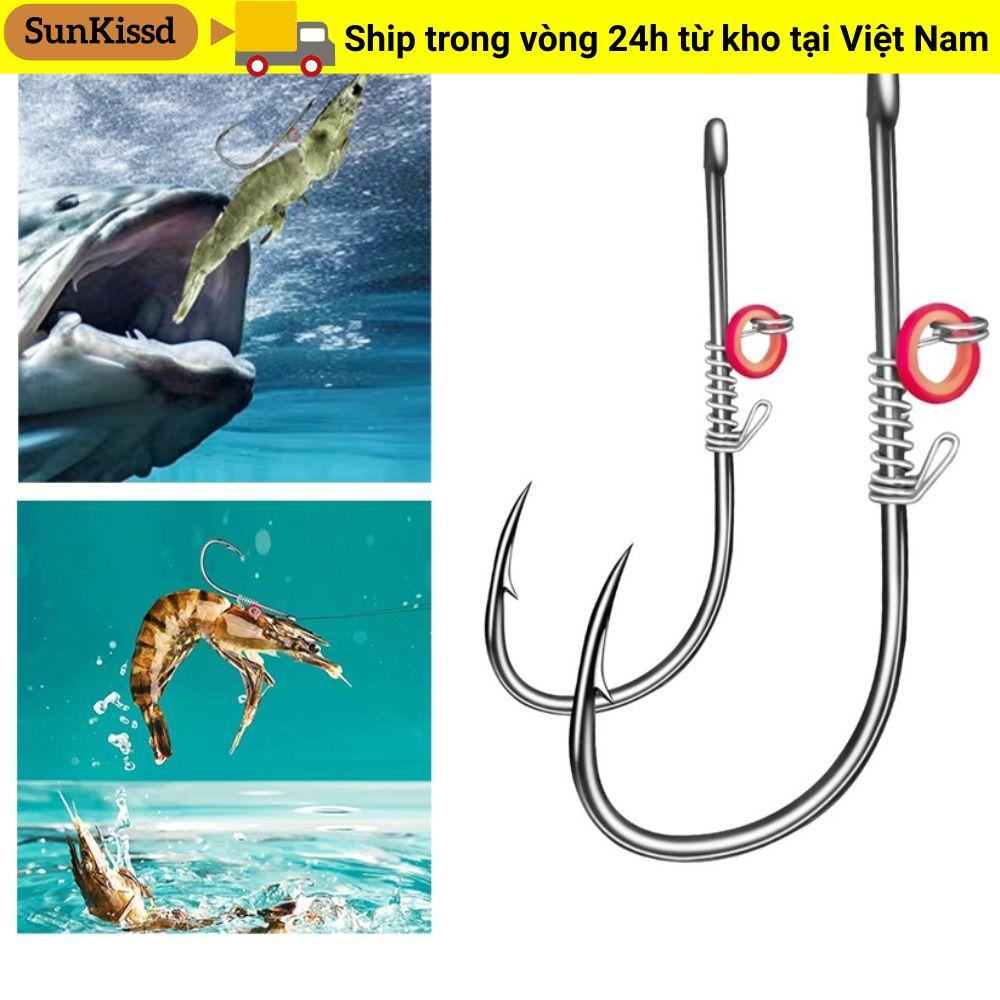 SUNKISSD 10 chiếc Móc mồi tôm sống, Móc câu cá giun không cỏ bằng thép carbon cao, Móc câu cá giun m
