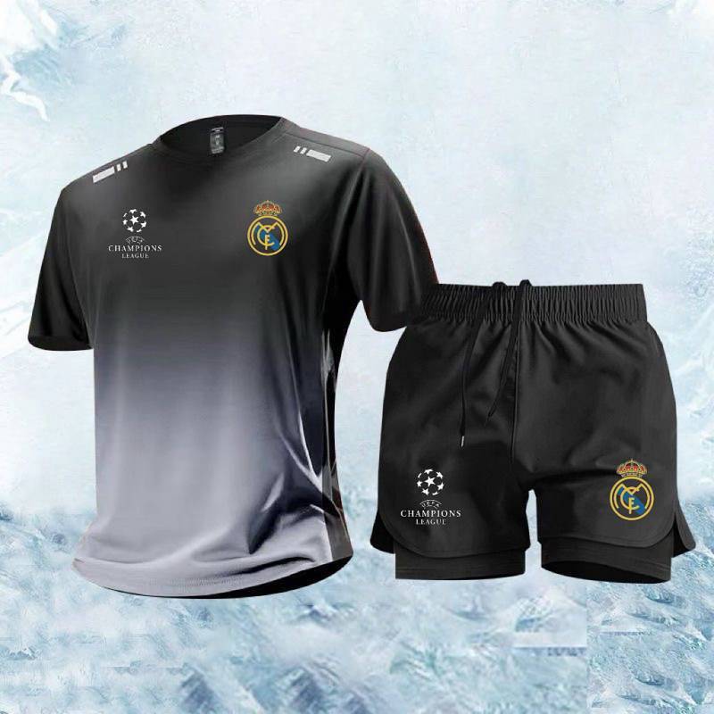 Summer Champions League Real Madrid Barcelona Training Top round Neck Football Sports Suit Breathabl