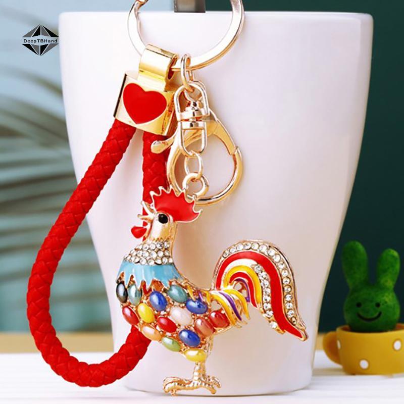 < DeepTBHand > Opals Co Rooster Chien Móc Khóa Túi Pha Lê Mặt Dây Chuyền Kim Cương Giả Sang Trọng Mó