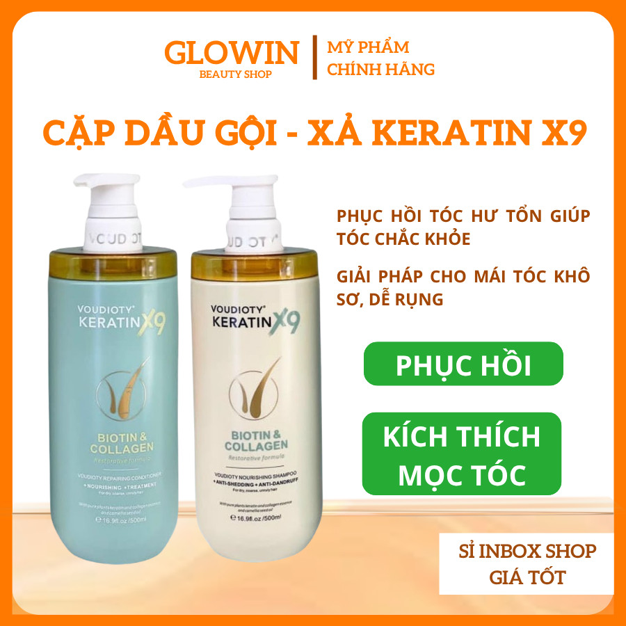 Cặp gội xả Keratin X9 Dầu gội Keratin X9 Biotin & Collagen chăm sóc và phục hồi tóc hư tổn 500ml - G