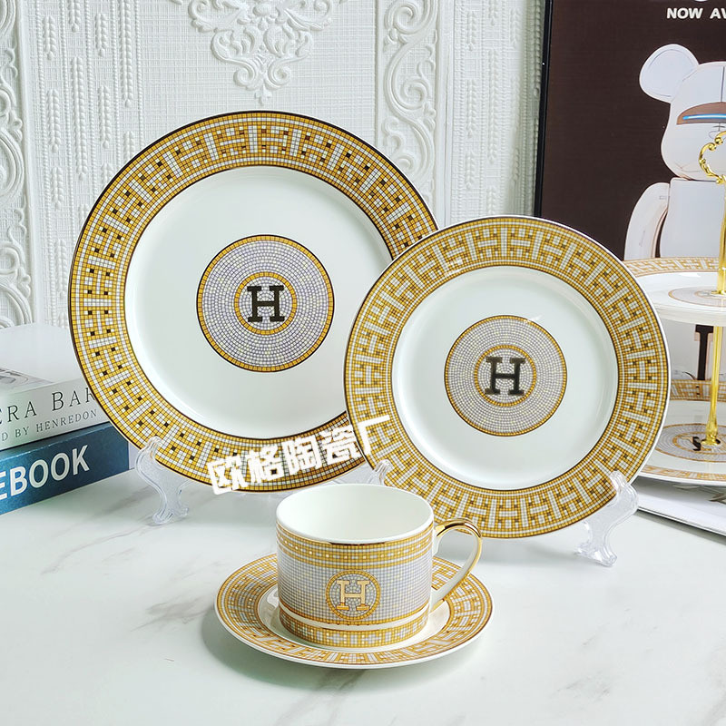 Bone china straight-sided steak plate, dish set, home-use round Western-style dinner plate, serving 