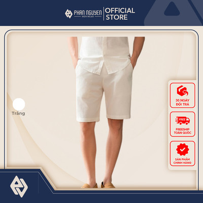 Quần short trắng nam Phan Nguyễn, chất liệu cao cấp, mềm mát, thấm hút tốt, form slim fit QSD.198