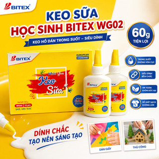Keo sữa học sinh chai nhỏ Bitex WG02 60g, Keo hồ dán học sinh trong suốt, siêu dính