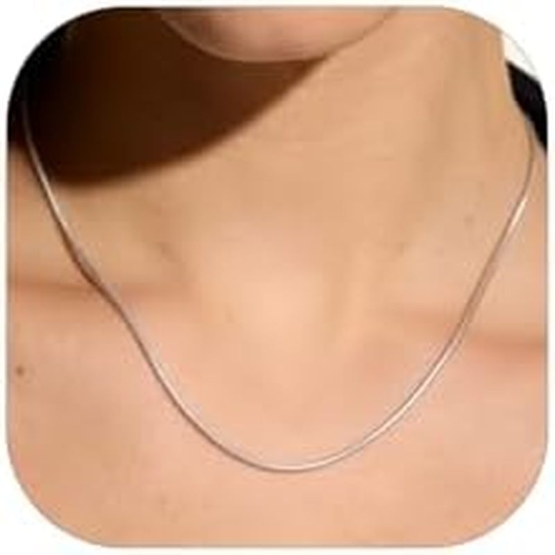 FOCALOOK Snake Chain Necklace Silver 14K Gold Plated Delicate 1mm 1.2mm 1.5mm 2mm Chains for Women, 