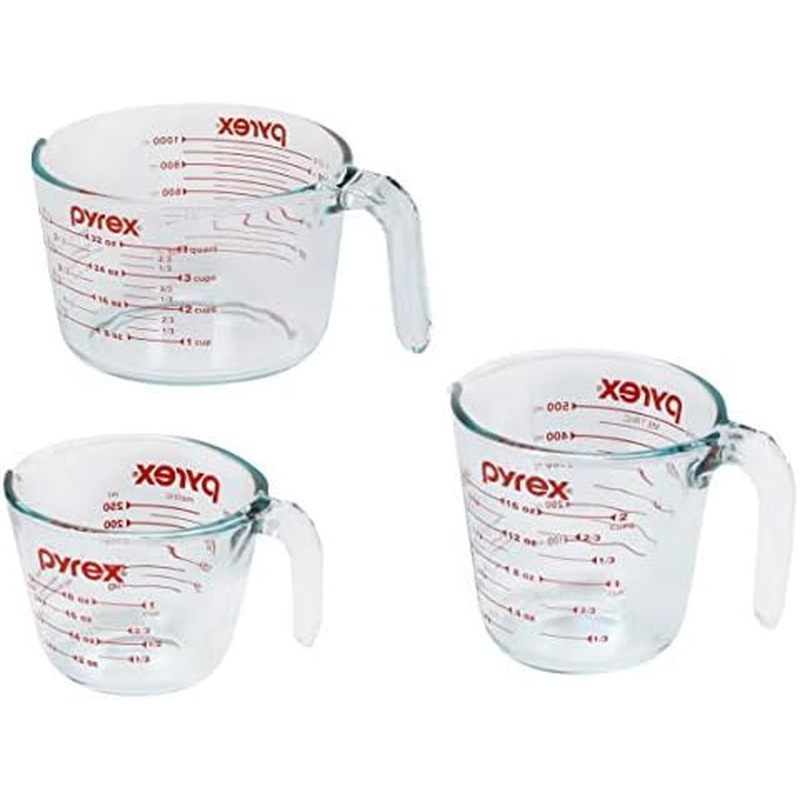 Pyrex Essentials (3-Pack) Glass Measuring Cups Set, (1, 2 & 4 Cup) Measuring Cups For Prepping, Baki