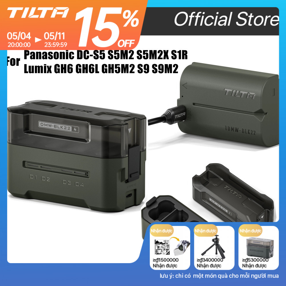 Bộ sạc pin máy ảnh TILTA DMW-BLK22 Pin máy ảnh 4 kênh 2400mAh cho Panasonic DC-S5 S5M2 S5M2X S1R Lum