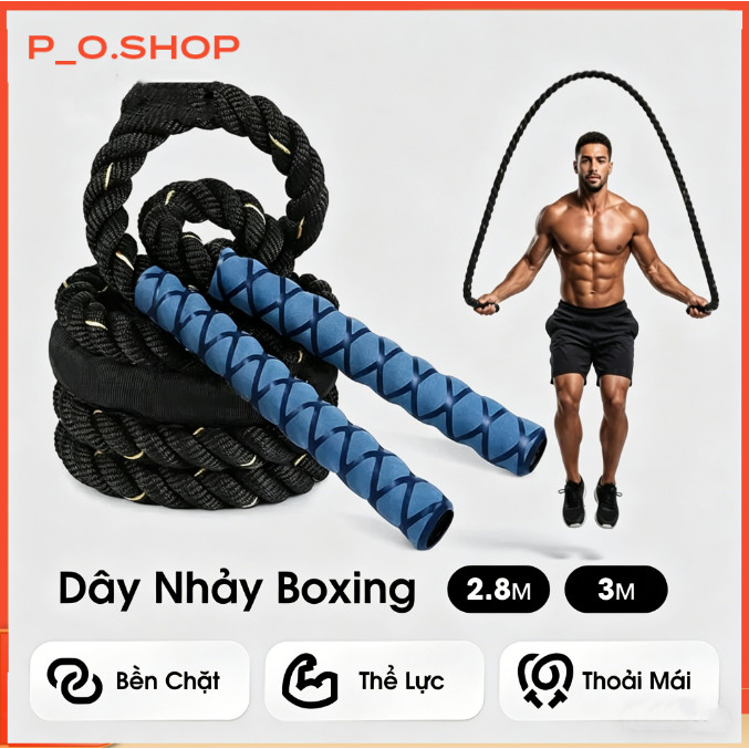 【🔥Rẻ】Dây Nhảy Boxing Tập Gym Nặng 1.2kg - 1.5kg - Dây Nhảy Toàn Thân, Dài 2m8 - 3m