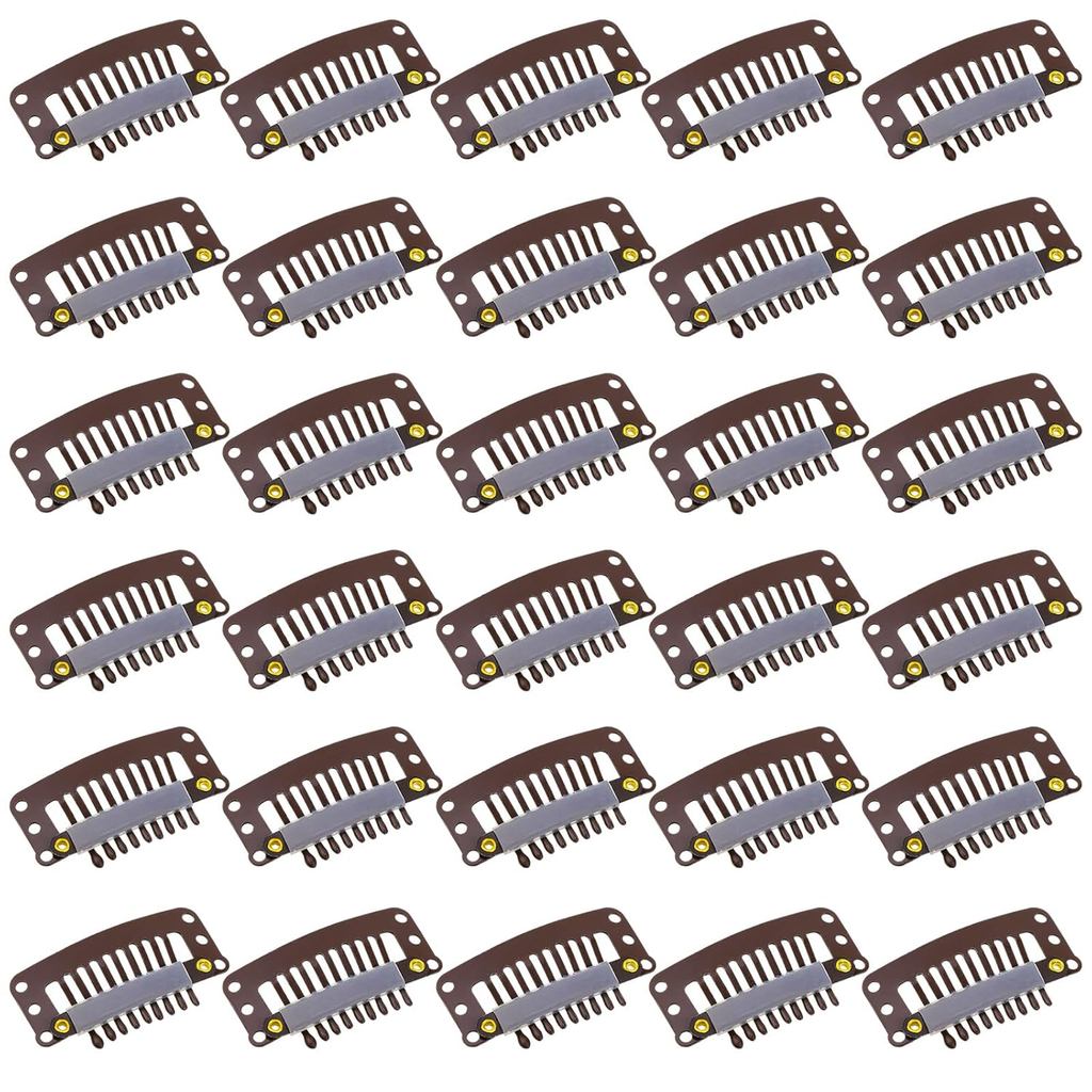 WILLBOND 30 Miếng 32mm 9 Răng Kẹp Tóc Tóc Tóc Giả Kẹp Hình Cầu Kẹp Tóc Giả Phụ Kiện Nữ DIY (Nâu Đậm)