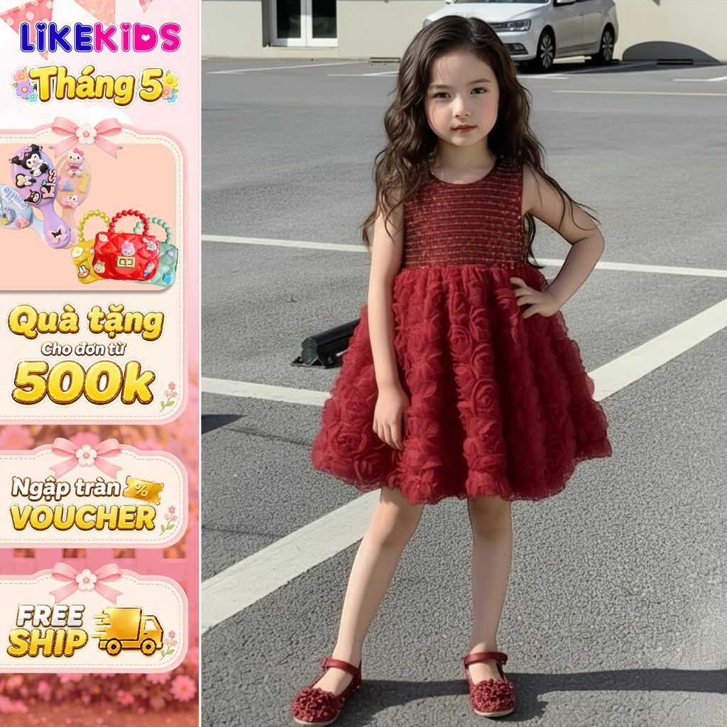 Đầm công chúa LikeKids cho bé gái hoạ tiết KIM SA NGỰC T29