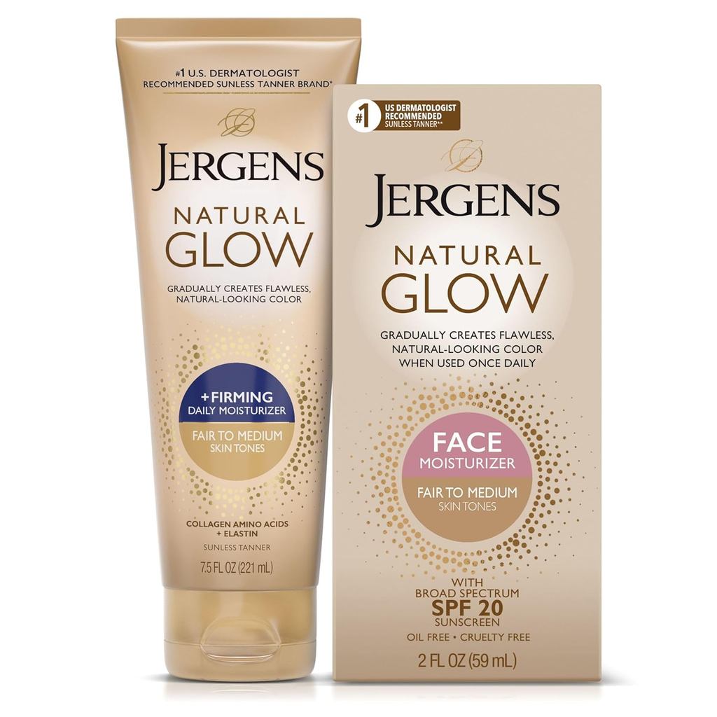 Gói gói phát sáng dần dần tự nhiên Jergens: Kem dưỡng ẩm hàng ngày + Kem dưỡng ẩm mặt 7.5fl oz và SP