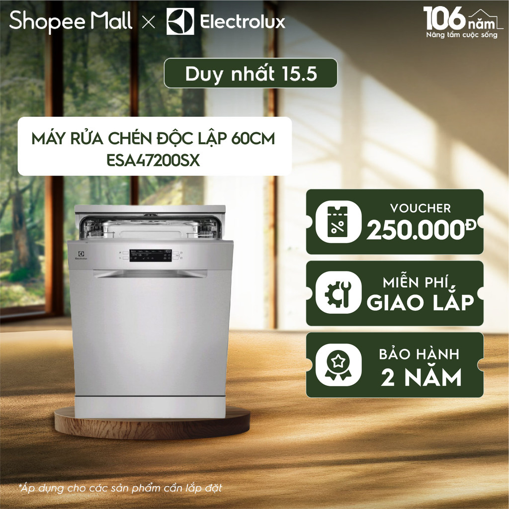 Free giao lắp - Máy rửa chén độc lập Electrolux 60 cm UltimateCare 300 cho 13 bộ chén đĩa ESA47200SX