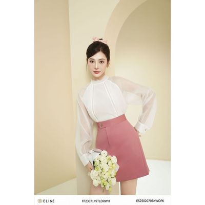 Áo sơ mi tơ trắng bèo thân kẹp ren thiết kế Elise FF2307149TLORWH