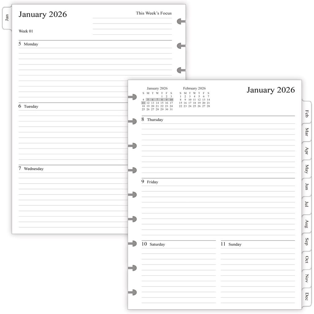 2026 Weekly Planner Refills for Happy Planner Classic Notebook - 9 đĩa đục lỗ, hai trang mỗi tuần, t