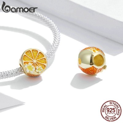 Mặt Vòng Tay Bamoer BSC444 Bạc 925 Hình Quả Chanh Và Hoa Làm Trang Sức/Vòng Tay/Vòng Cổ Thời Trang Cho Nữ