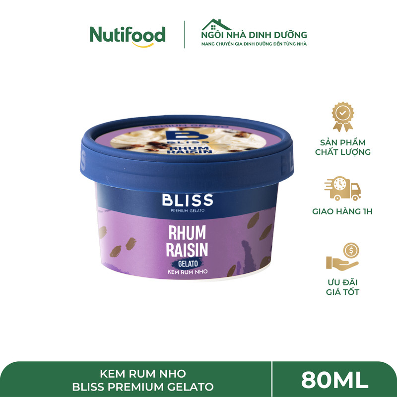 Kem Rum Nho 80ml Bliss Premium Gelato – Đậm Đà Hương Rum