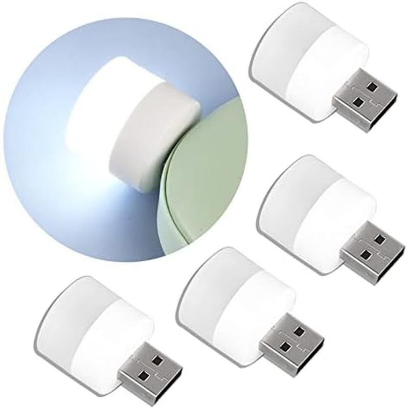 Set of 4,USB Lights by Night, Mini LED Bulb, Plug-in, Warm White, Compact, Ideal for Bedroom, Bathro