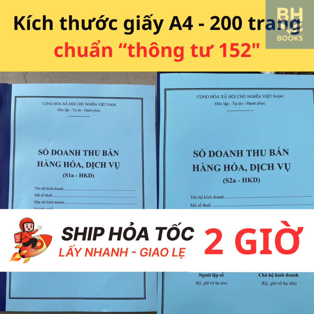 Sổ S1A + S2A (Chuẩn thông tư 152) 100 trang A4, dày 0,8mm (loại dày nhất) cho hộ kinh doanh