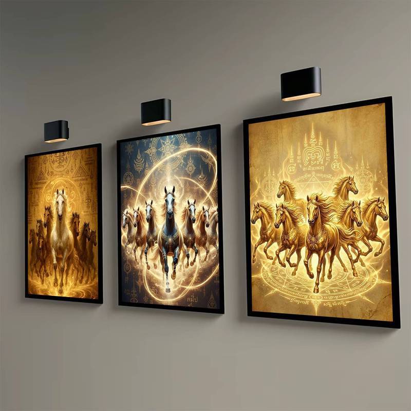 Vàng Chạy Ngựa Vastu Nghệ Thuật Không Khung Chống Thấm Nước HD Canvas Nghệ Thuật Phong Cách Tinh Thầ