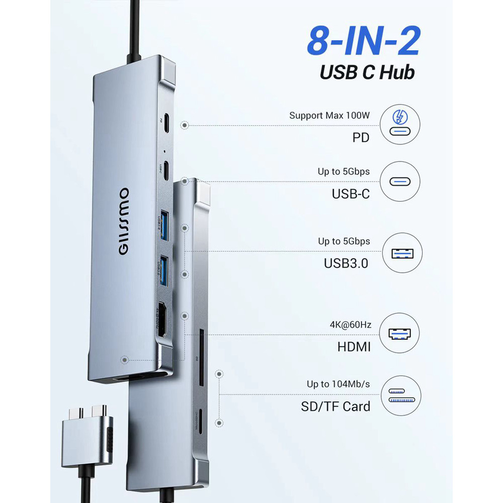 7 / 8 trong 2 Docking Station Thích hợp cho Macbook Dual C Cổng Hub chuyên dụng PD100W Sạc nhanh Lig