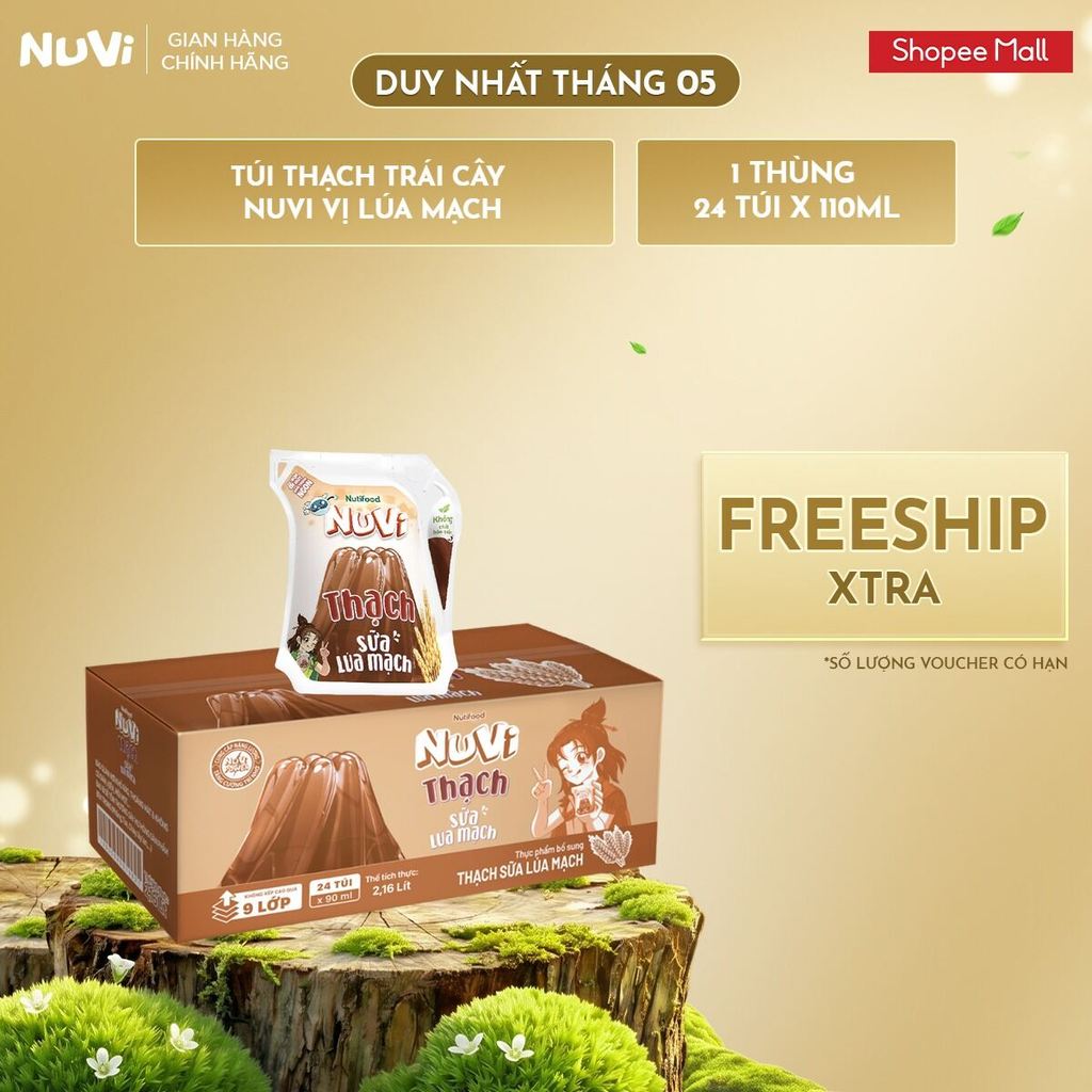Thùng 24 Túi Thạch Lúa Mạch NuVi Vị Cacao 110ml