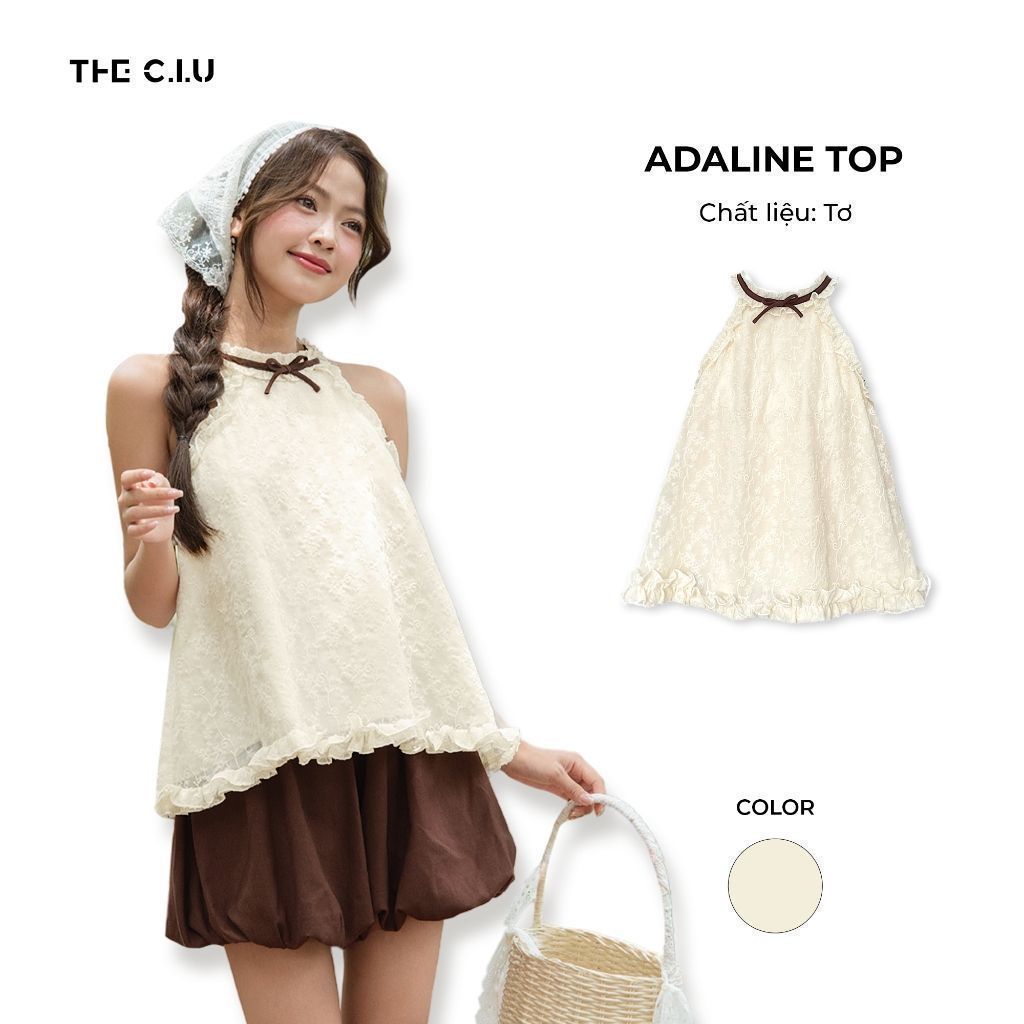 Áo cổ yếm phối nơ THE C.I.U, áo kiểu xòe chất tơ mềm mịn bay nhẹ tôn vai cổ sang trọng - Adaline Top - MN03 | BigBuy360 - bigbuy360.vn