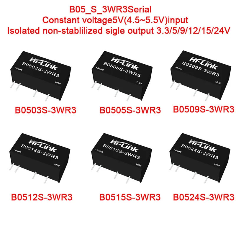 5 Cái / 1 Cái 4.5 ~ 5.5V Hi-Link 3W 3.3V / 5V / 9V / 12V / 15V / 24V B0503S-3WR3 B0505S-3WR3 B0512S-