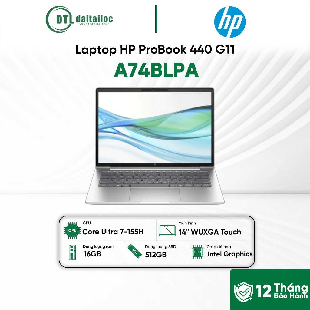 Laptop HP ProBook 440 G11 A74BLPA Core Ultra 7 155H 16GB 512GB SSD 14" WUXGA Touch Win 11 Bạc | Chín