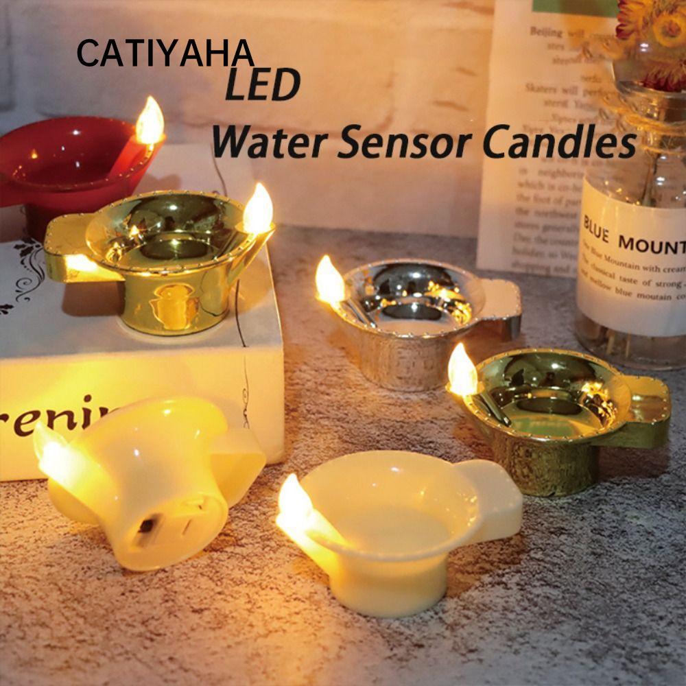 CATIYAHA 12 Đèn Nến, Đèn LED Diya Điện Nổi Trên Nước, Đèn LED Diwali Chống Nước Phát Sáng Trang Trí 