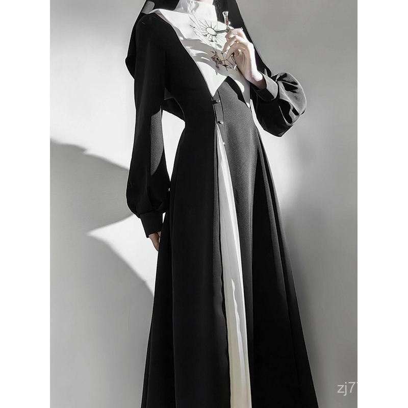 Phổ Biến Đen Trắng Nữ Tu Tối Gothic Phong Cách lolita Đầm lolita Hàng Ngày Halloween Trang Phục cos 