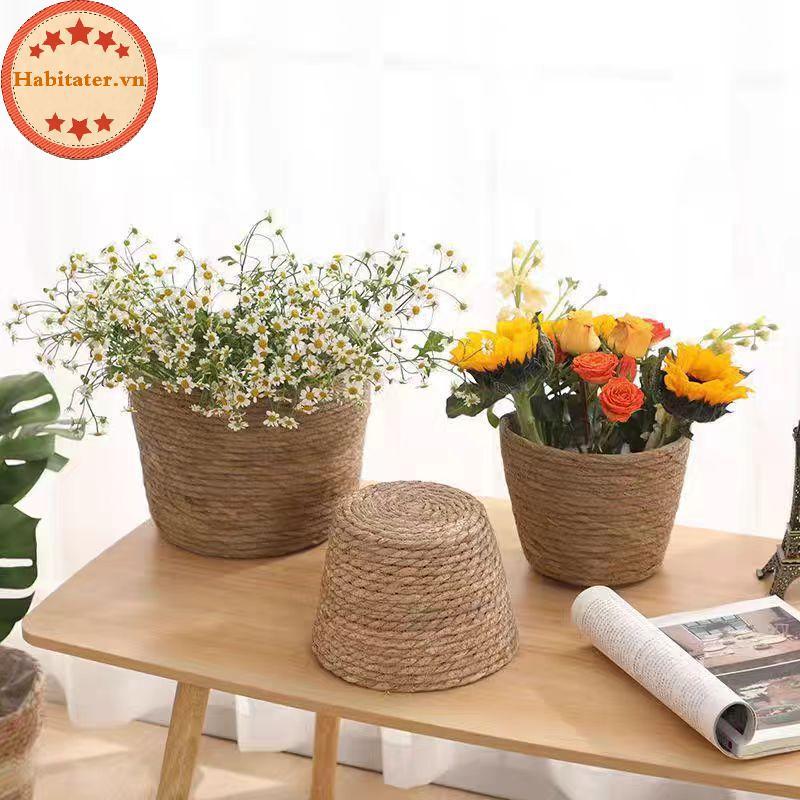 TATER Handmade Ống Hút Dệt Chậu Hoa Eco Planter Giỏ Sân Ban Công Herb Display VN