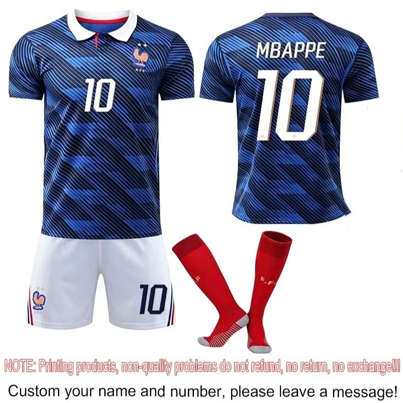 Pháp Trẻ Em Áo Bóng Đá Bộ Dụng Cụ 2026-27 Sân Nhà Pháp Trẻ Em Cyan Áo Bóng Đá 2026 FIFA World Cup Ph