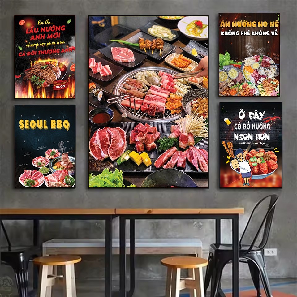 Tranh  / LẨU / BBQ những câu nói hài hước, vui nhộn decor nhà hàng, quán ăn / LẨU / BBQ