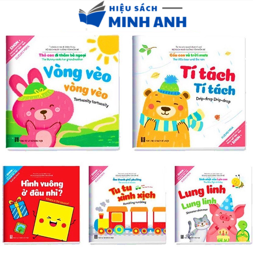 Sách - Ehon Âm Thanh Vòng Vèo Vòng Vèo, Tí tách Tí Tách, Tu Tu Xình Xịch, Hình Vuông Ở Đâu, Lung Lin