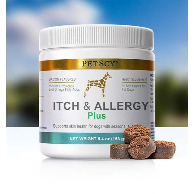 PetScy ngứa & dị ứng Plus + dành cho chó - Nhai hương vị thịt xông khói với 9 thành phần cao cấp giú