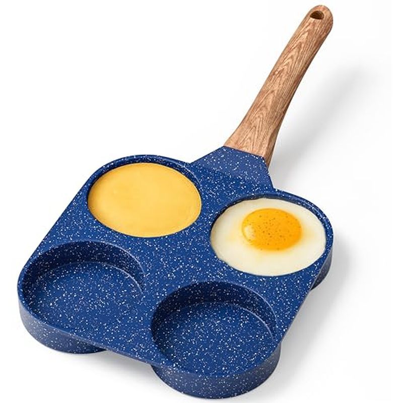 4-Cup Nonstick Frying Egg Pan Gray Marble, Granite Pancake Pan, PFOS & PFOA Free, Die-Cast Aluminum 