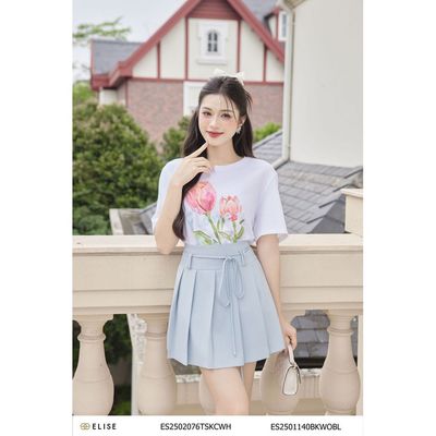 Áo thun trắng in hoa tulip thiết kế Elise ES2502076TSKCWH