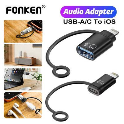 Fonken USB-A / Type-C sang iOS Bộ chuyển đổi âm thanh Đầu nối OTG có dây buộc cho bàn phím loa tai nghe Đĩa USB