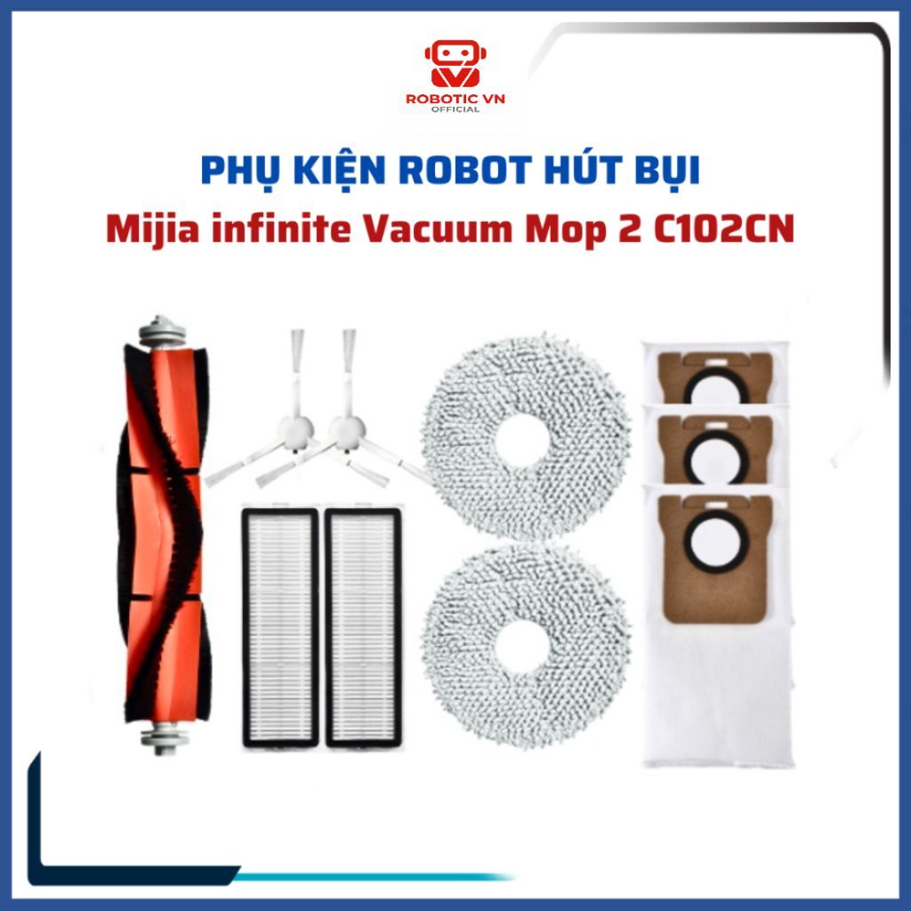 Phụ kiện robot hút bụi mijia infinite vacuum mop 2 c102cn khăn, lọc, chổi lăn, chổi cạnh, túi rác