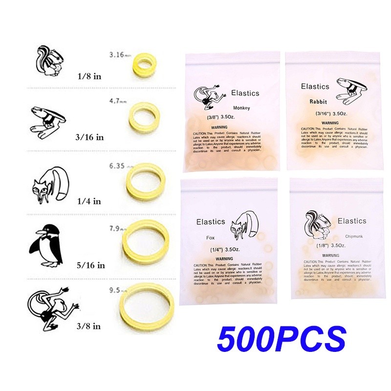 Bộ 500 Dây Cao Su Nha Khoa Co Giãn 3.5oz 1 / 8 3 / 16 1 / 4 5 / 16 3 / 8 Chuyên Dụng Cho Niềng Răng