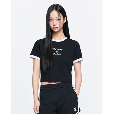 MLB - Áo croptop nữ cổ tròn tay ngắn Sportive_3FTSV0163-50BKS