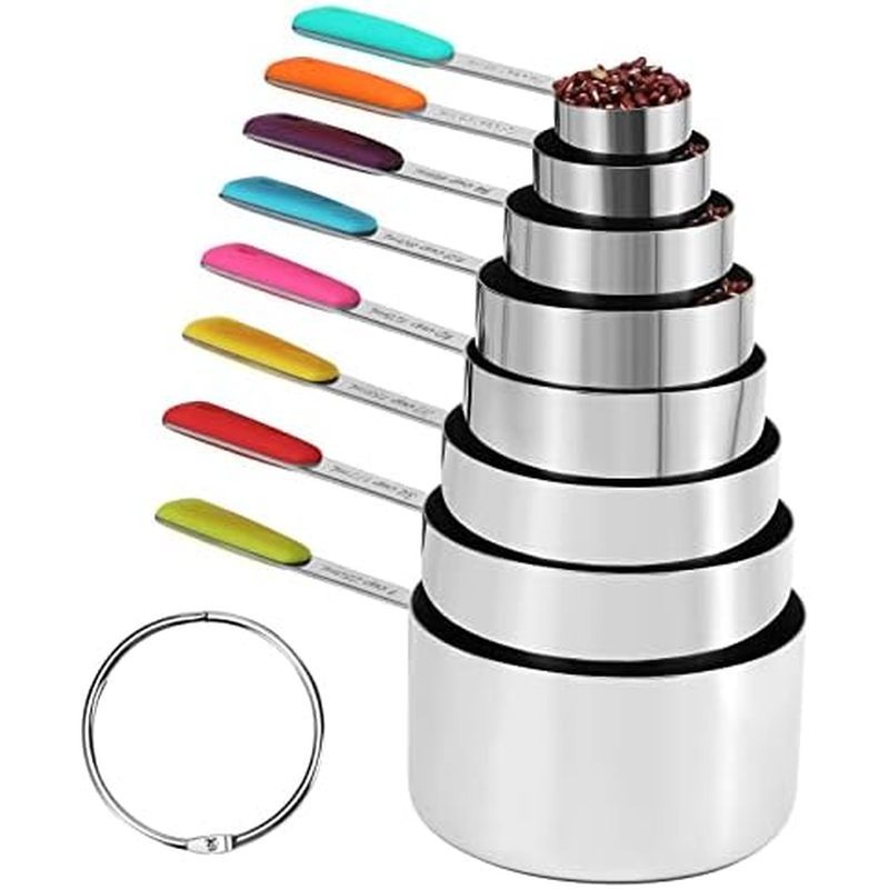 Measuring Cups and Spoons Set Stainless Steel 10 Piece for Cooking and Baking (5 Cups + 5 Spoons, Co