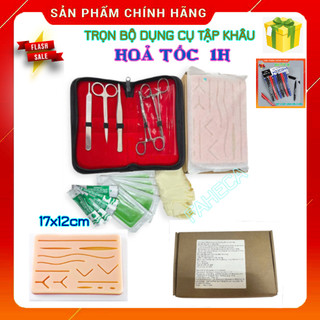 (HoảTốc1h) Bộ Da giả tập khâu tập tiêm cho sinh viên y khoa - Bộ đầy đủ dụng cụ tập khâu Da giả, Dao, Kéo, Kẹp, Chỉ Khâu
